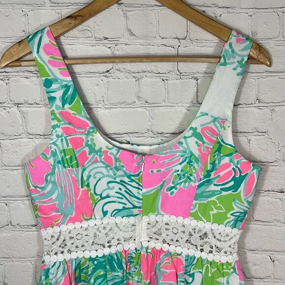 Lilly Pulitzer Dress 2 Rosemarie Flamingo Pink Lace Waistband Flare Skirt - Picture 3 of 10